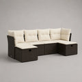 Divano da giardino modulare a L in rattan PE con struttura in alluminio nero e contenitori integrati cuscini beige 260 cm 200 cm 70 cm