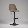 Sgabello da bar regolabile 65-85 cm con seduta beige imbottita e struttura in acciaio nero con base rotonda e poggiapiedi