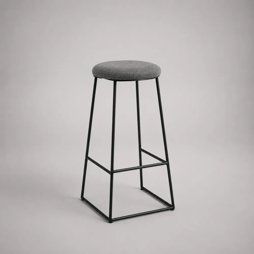 Sgabello da bar 45 cm x 45 cm x 75 cm senza schienale con seduta rotonda imbottita grigia e struttura in acciaio nero