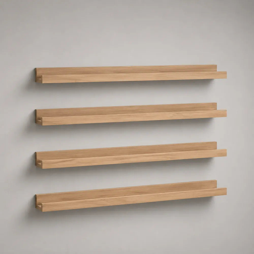Mensole da parete set 4 pezzi 120 cm x 15 cm x 3.5 cm in pannelli MDF effetto rovere naturale forma rettangolare