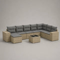 Set divano da giardino modulare a L 5 posti circa 260 cm x 200 cm x 70 cm rattan PE beige con cuscini grigi e tavolino contenitore