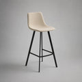 Sgabello da bar 45 cm x 50 cm x 95 cm con schienale imbottito beige in tessuto bouclé e struttura in acciaio nero con poggiapiedi