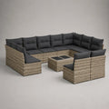Set divano da giardino modulare a U 7 posti circa 280 cm x 220 cm x 70 cm rattan PE beige con poltrona separata cuscini grigio scuro e tavolino con piano in vetro temperato